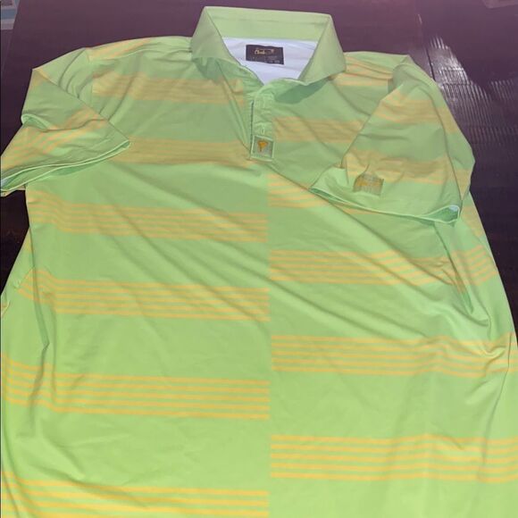 The Club (s)  Green and Yellow Striped Polo Shirt - Picture 1 of 5
